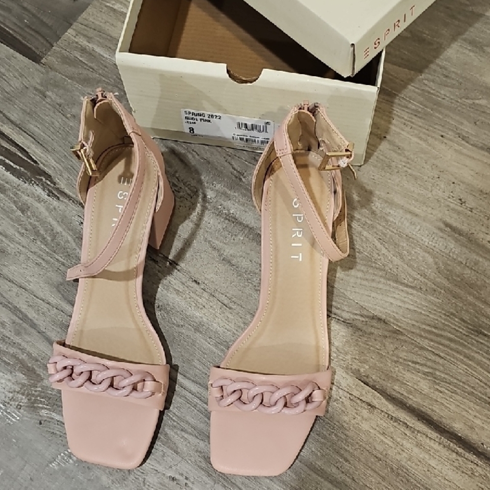 Esprit Pink Heeled Sandals with Chain Accent